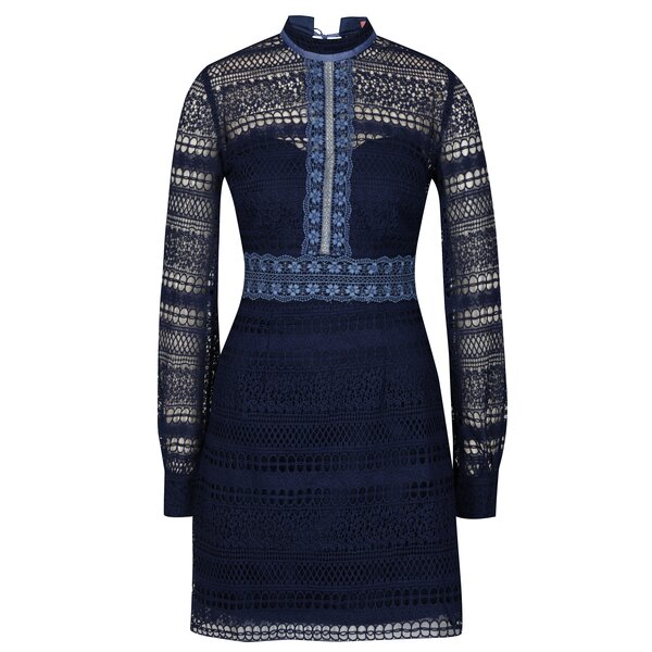 Rochie bleumarin cu broderie si maneci lungi - Chi Chi London Zosia