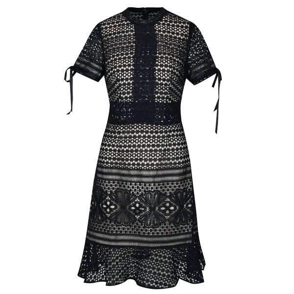 Rochie cu broderie si panglici la maneci albastru & crem - Chi Chi London Asenia