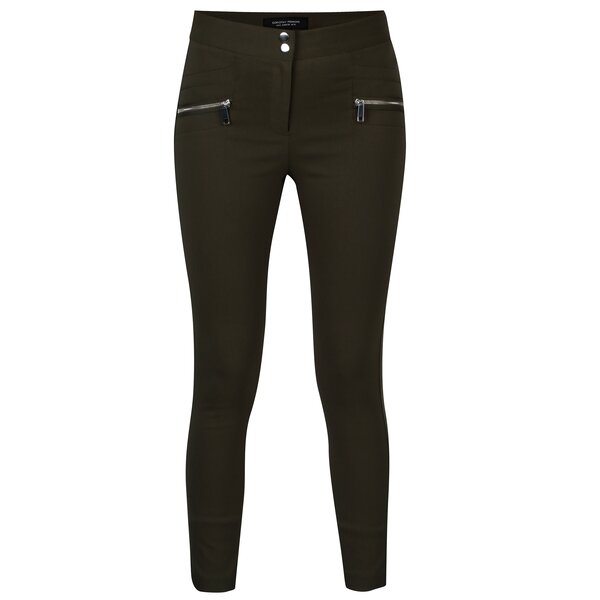 Pantaloni skinny fit kaki cu fermoare - Dorothy Perkins