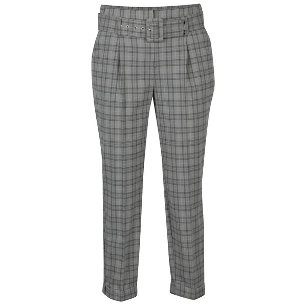 Pantaloni gri cropped in carouri cu talie inalta - Dorothy Perkins