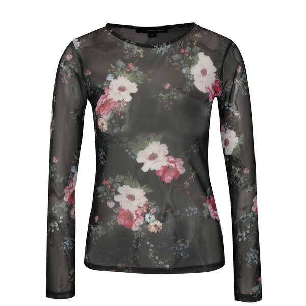 Bluza translucida neagra cu print floral TALLY WEiJL