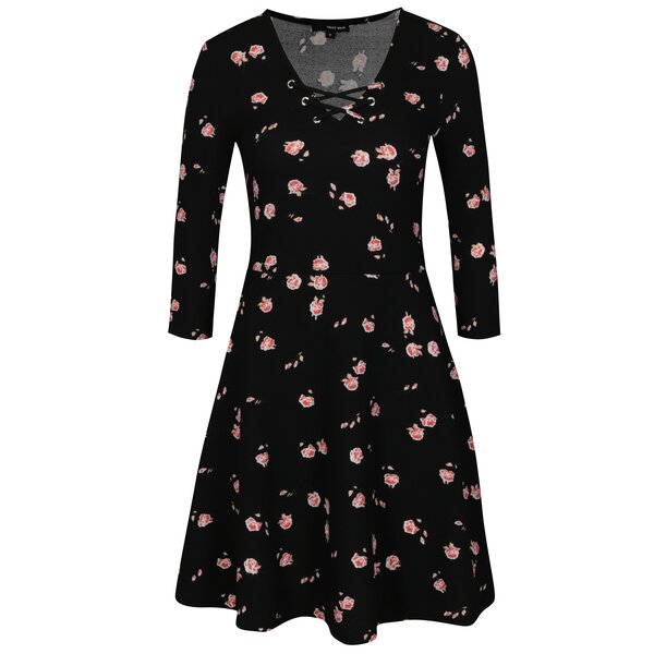 Rochie neagra cu print floral si maneci 3/4 TALLY WEiJL