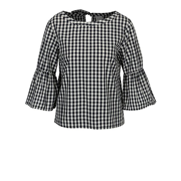 Bluza alb & negru cu maneci clopot si model carouri - VILA Samma