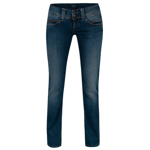 Blugi albastri straight fit cu talie joasa pentru femei - Pepe Jeans Venus