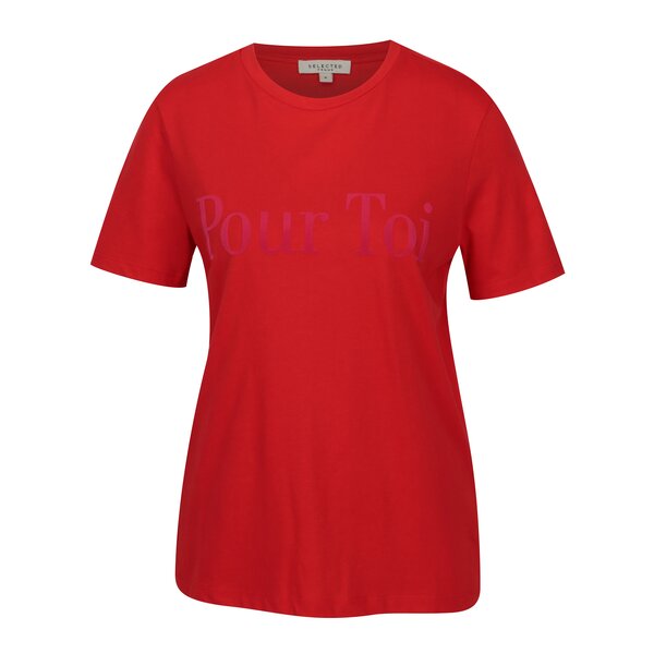 Tricou rosu cu aplicatie catifelata Selected Femme Toi