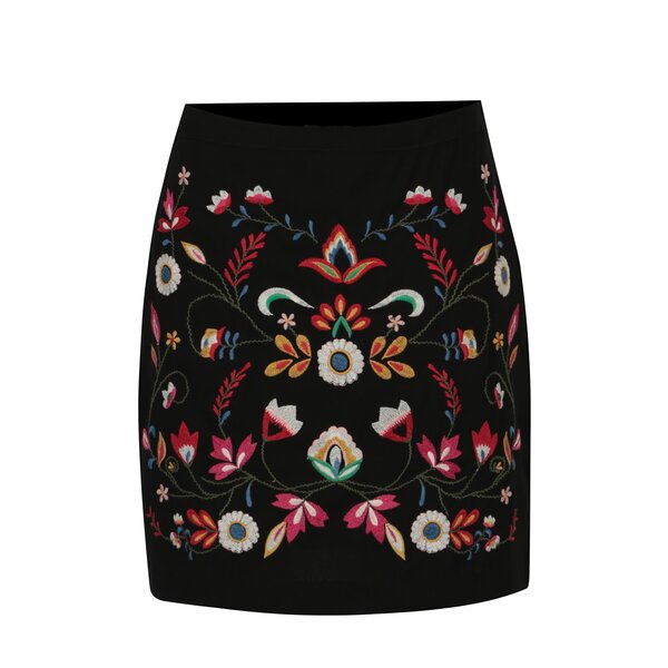 Fusta neagra cu model etnic cu borderie florala - ONLY Jackie