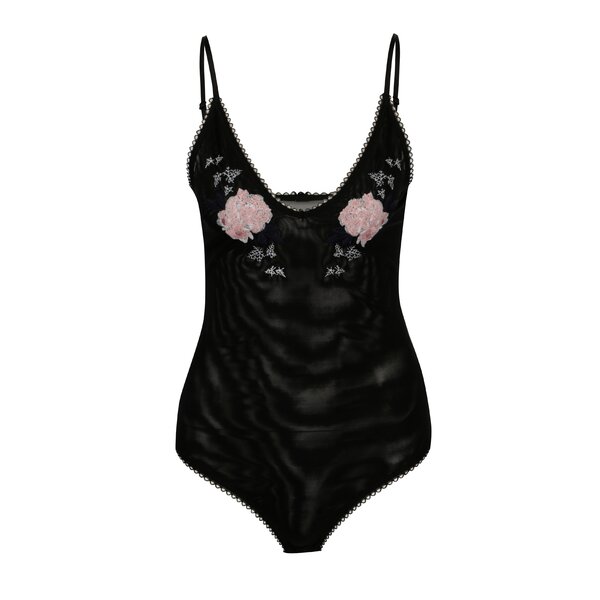 Body negru cu spate decoltat si broderie florala - Y.A.S Audrey