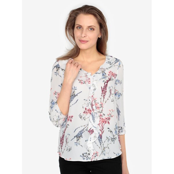 Bluza crem cu print floral si volane - M&Co