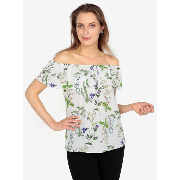 Bluza crem cu decolteu amplu si print floral - M&Co