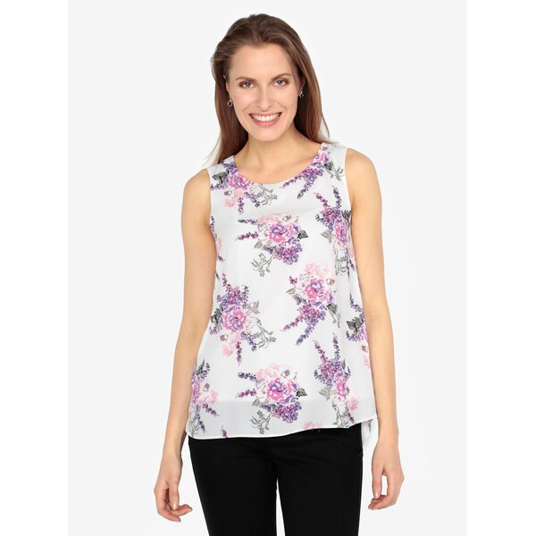 Top crem cu print floral si croi suprapus la spate M&Co