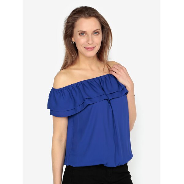 Bluza albastra cu decolteu amplu si volane - M&Co