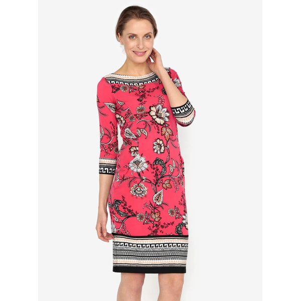 Rochie rosie cu print floral si maneci 3/4 - M&Co