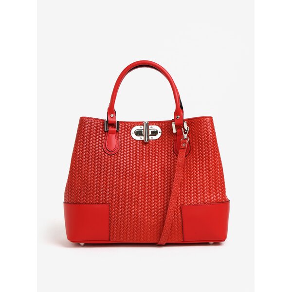 Geanta rosie shopper din piele cu aspect impletit KARA