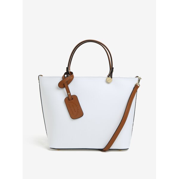 Geanta shopper alba din piele naturala KARA