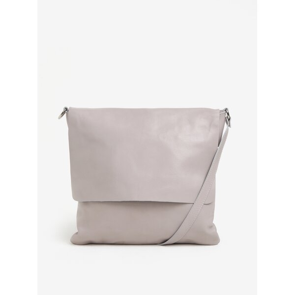 Geanta gri deschis crossbody din piele naturala cu clapa pentru femei- KARA