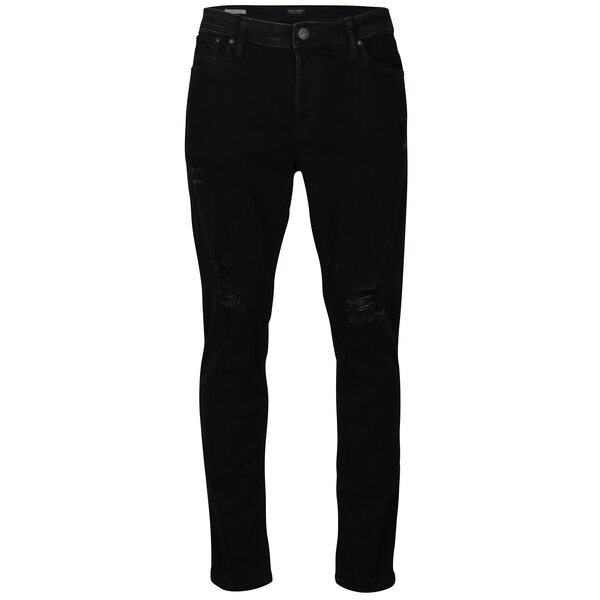 Blugi slim fit negri cu efect de uzura - Jack & Jones Tim