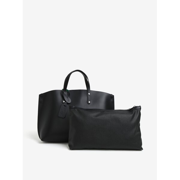 Set de geanta shopper neagra cu plic detasabil din piele naturala KARA