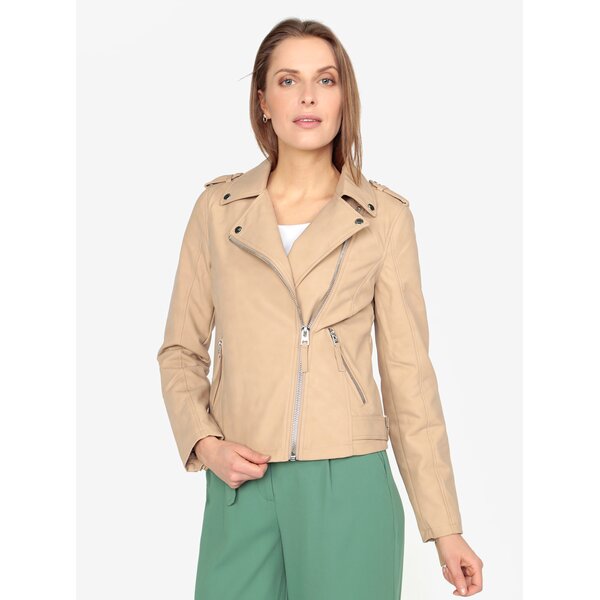 Jacheta biker bej cu fermoar asimetric - Miss Selfridge