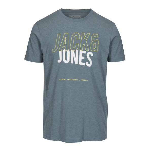 Tricou slim fit albastru melanj cu print logo - Jack & Jones Booster