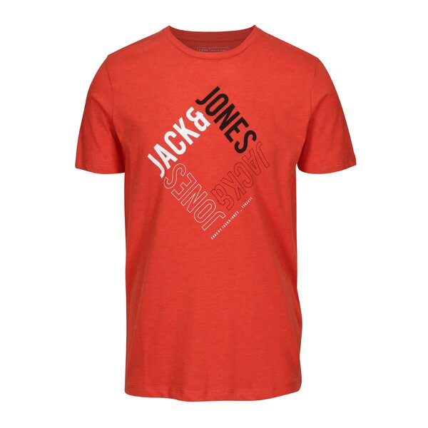 Tricou slim fit oranj cu print logo - Jack & Jones Booster