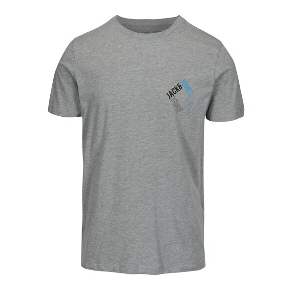 Tricou gri deschis melanj cu print logo - Jack & Jones Booster
