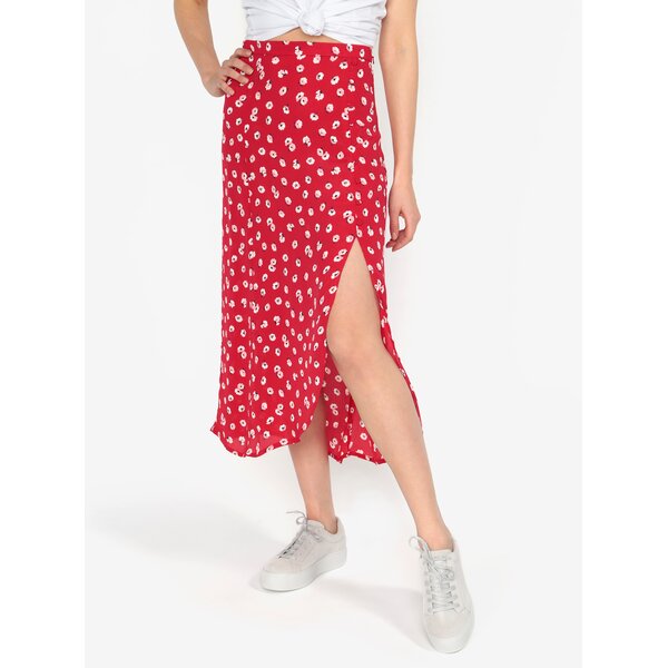 Fusta rosie cu print floral si slit lateral - Miss Selfridge