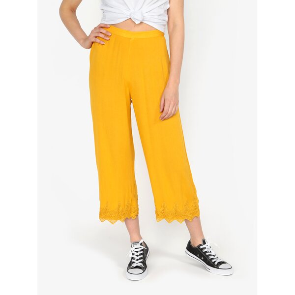 Pantaloni 3/4 galben mustar cu broderie - Miss Selfridge