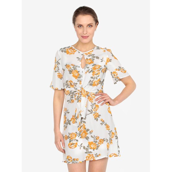 Rochie crem cu print floral si nod decorativ - Miss Selfridge