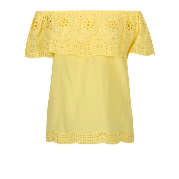 Bluza galbena cu decolteu amplu si broderie sparta pe umeri - Dorothy Perkins