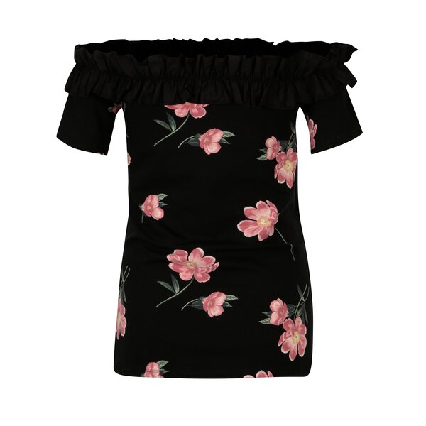 Bluza neagra cu decolteu pe umeri si print floral Dorothy Perkins