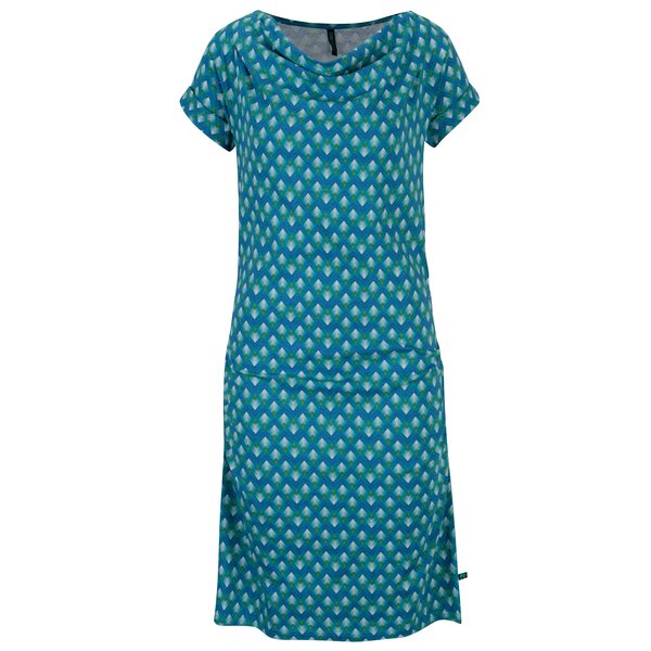 Rochie turcoaz cu decolteu drapat si print Tranquillo Petraea