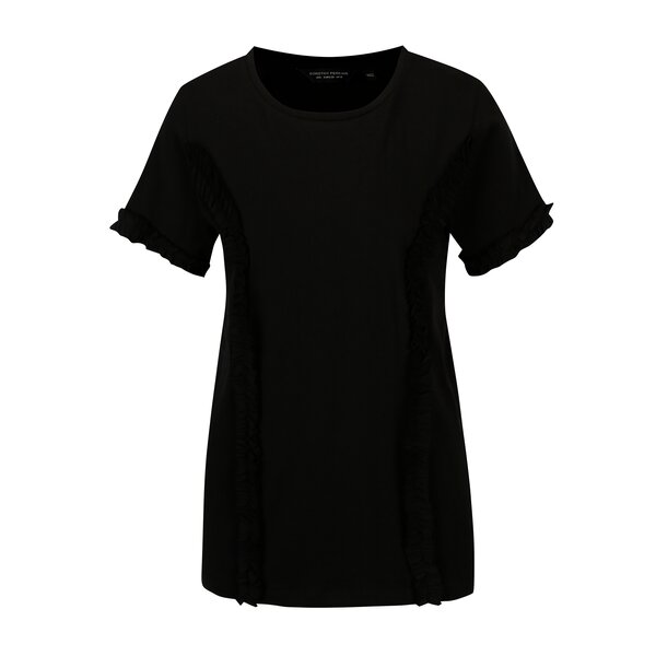 Tricou negru cu volane la maneci Dorothy Perkins