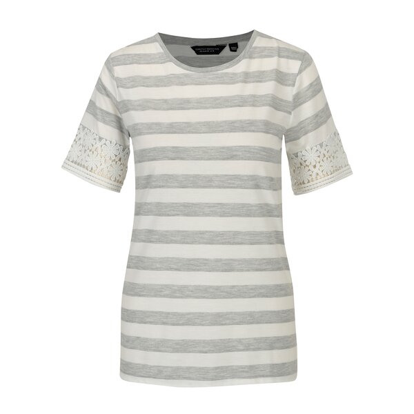 Tricou cu dungi si broderie la maneci Dorothy Perkins