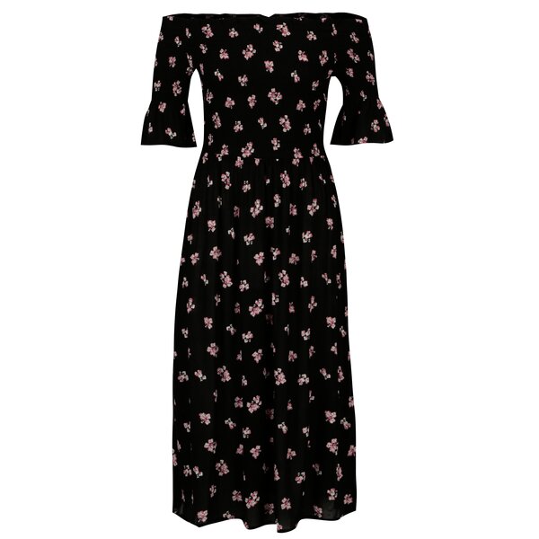 Rochie neagra cu print floral si decolteu pe umeri Dorothy Perkins