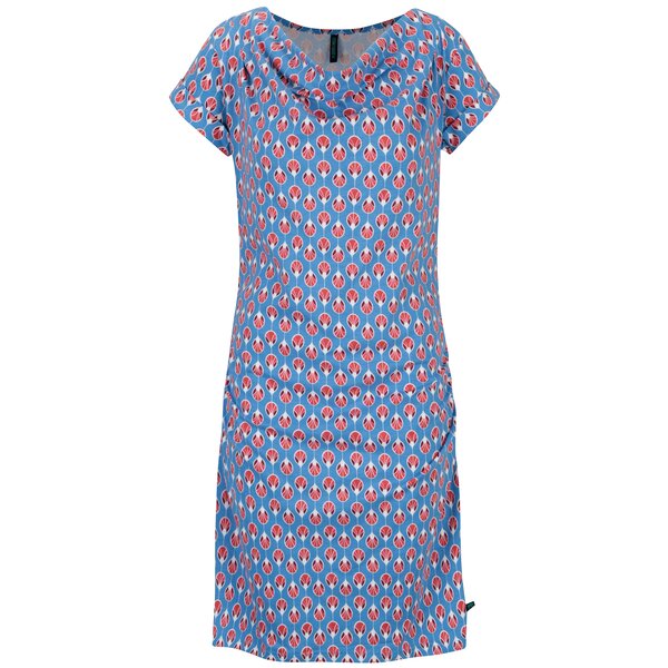 Rochie albastra cu decolteu drapat si print Tranquillo Petraea