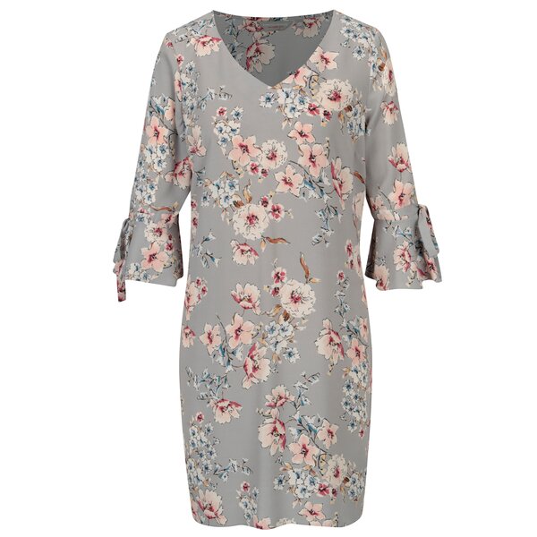 Rochie gri cu maneci clopot si print - Dorothy Perkins Petite