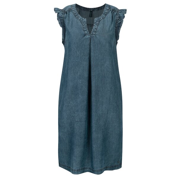 Rochie din denim albastra cu volane Tranquillo Salvia