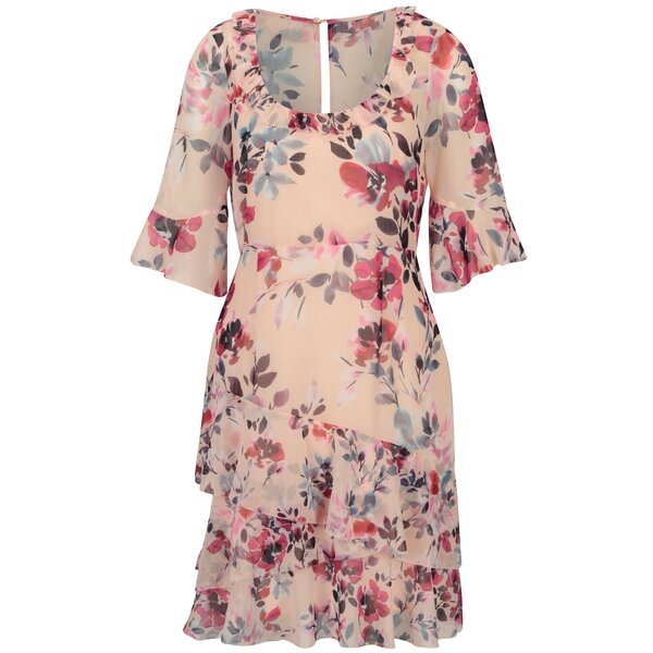 Rochie roz cu print floral si maneci clopot French Connection