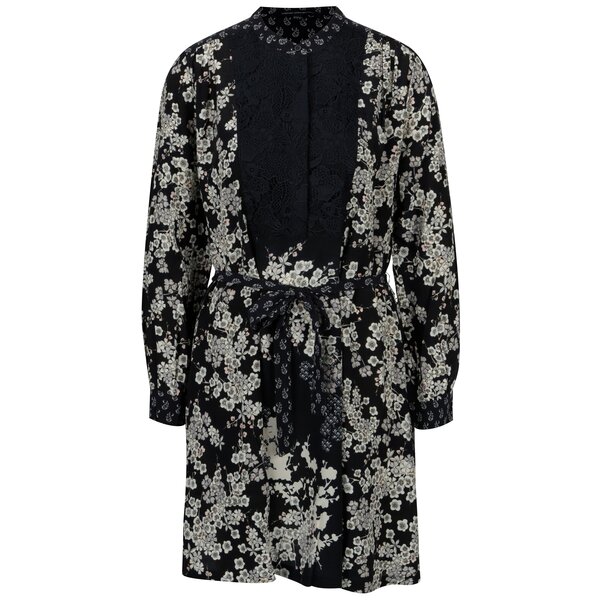 Rochie bleumarin cu print floral si dantela French Connection