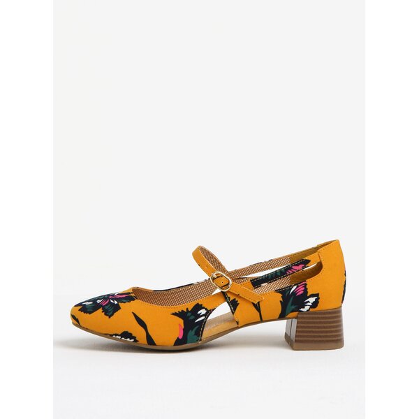 Pantofi decupati galben mustar cu print si bareta - Ruby Shoo Iris
