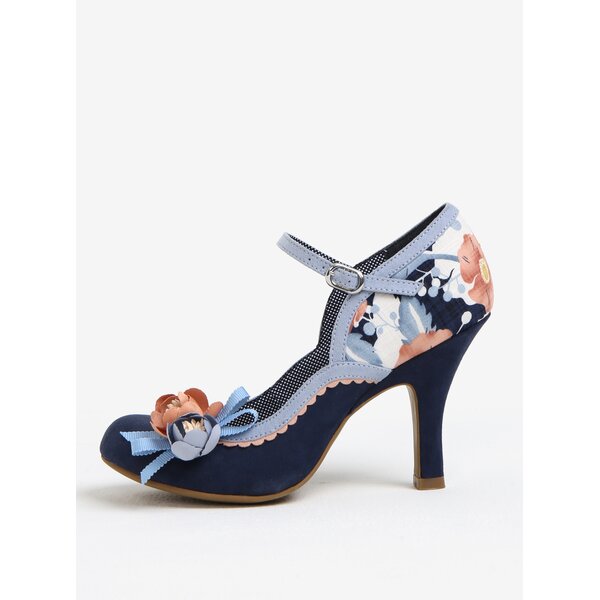 Pantofi decupati bleumarin cu print si aplicatii florale - Ruby Shoo Silvia