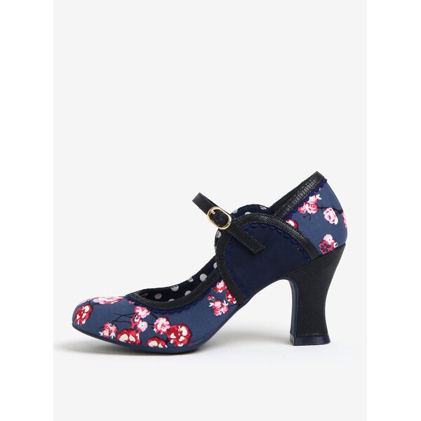 Pantofi bleumarin decupati cu print floral si bareta - Ruby Shoo Rosalind