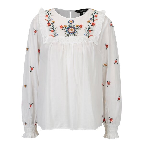 Bluza alba cu broderie florala si volane Dorothy Perkins