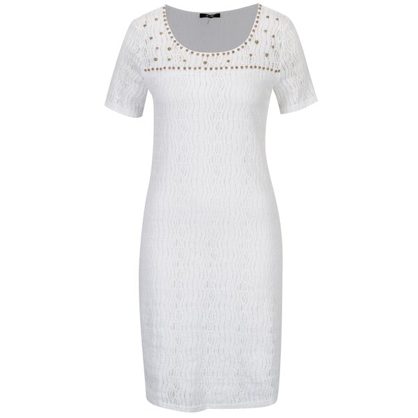 Rochie alba cu dantela si aplicatii decorative - YEST