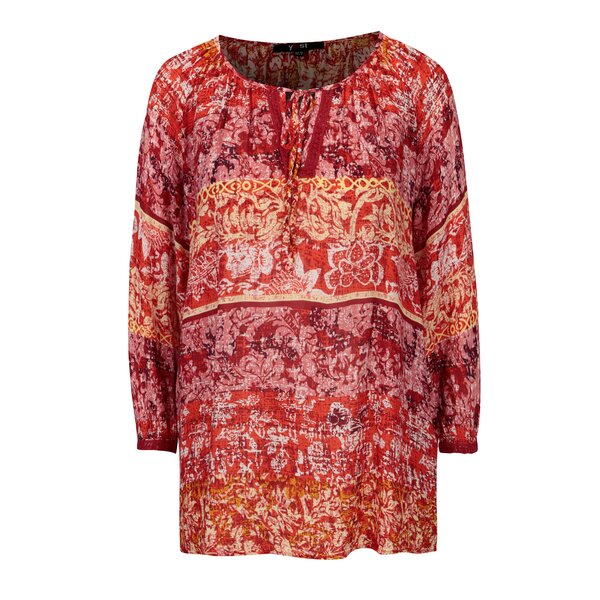 Bluza rosie cu print floral si maneci 3/4 - YEST