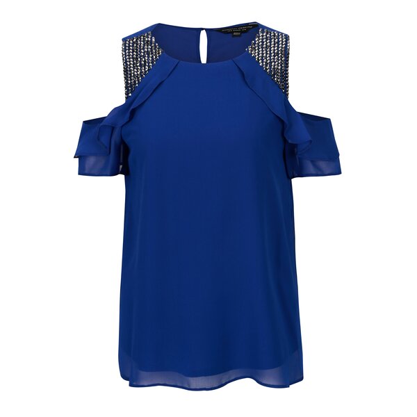 Bluza cold shoulder albastra cu pietre decorative Dorothy Perkins