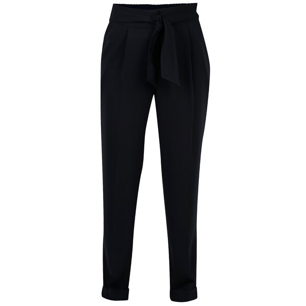 Pantaloni bleumarin cu talie inalta si cordon Dorothy Perkins Tall
