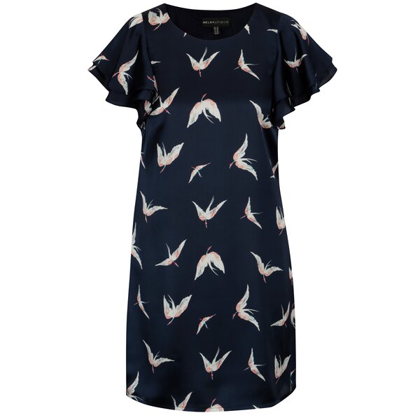 Rochie bleumarin cu maneci scurte cu volane - Mela London