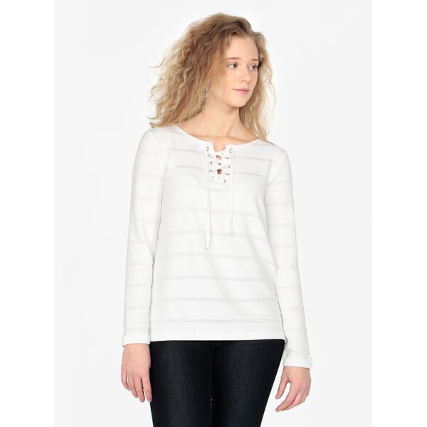 Bluza oversized crem cu dungi si snur - s.Oliver