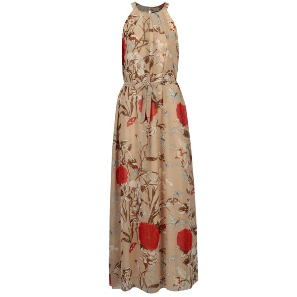 Rochie bej cu print floral si cordon in talie - Mela London